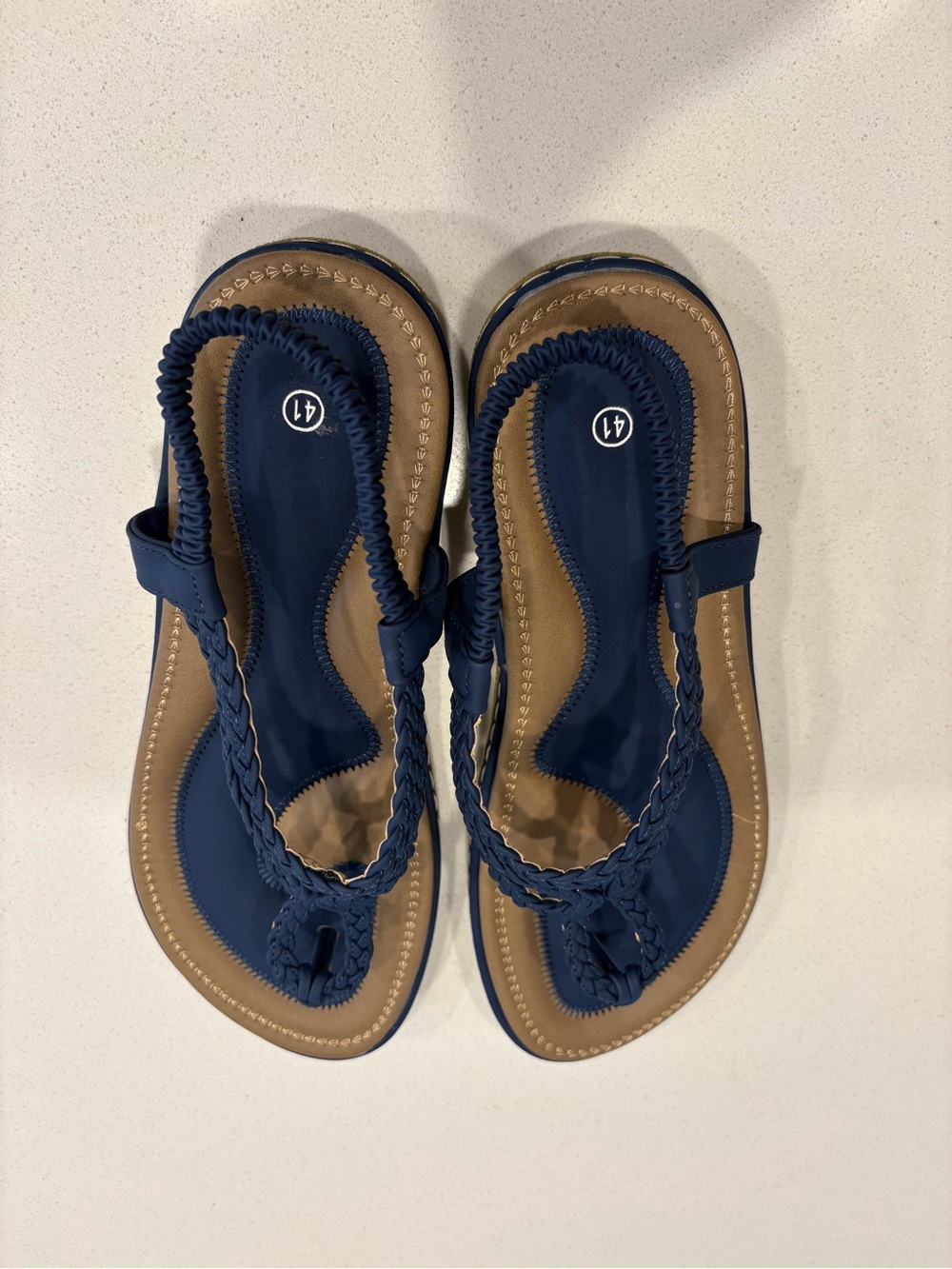 Navy Braided Thong Sandals - Size 41